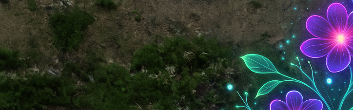 Glowing floral designs on a textured dark background