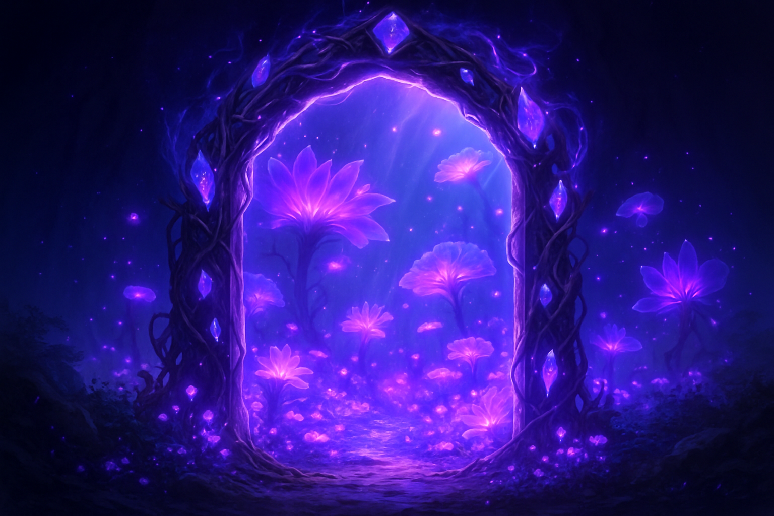 a portal into a ultraviolet flower world